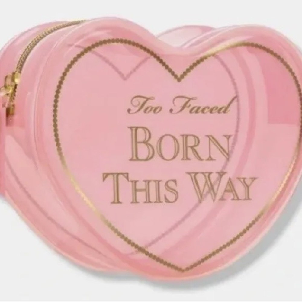 Vintage pink Two Faced~Born this way ~zip heart shaped cosmetic makeup bag